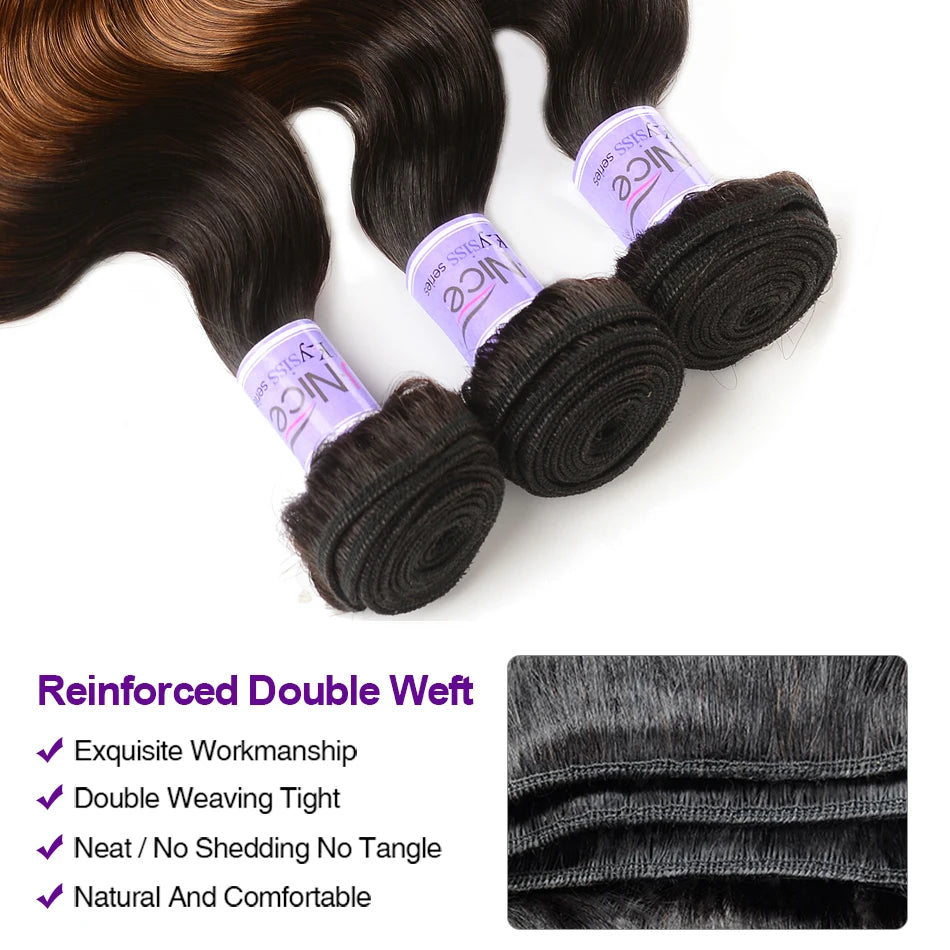 UNice Hair Kysiss Series Ombre Hair 3 Bundles Body Wave  Brazilian Hair Weave Bundles 3 Tone Blonde T1B/4/27 Virgin Human Hair