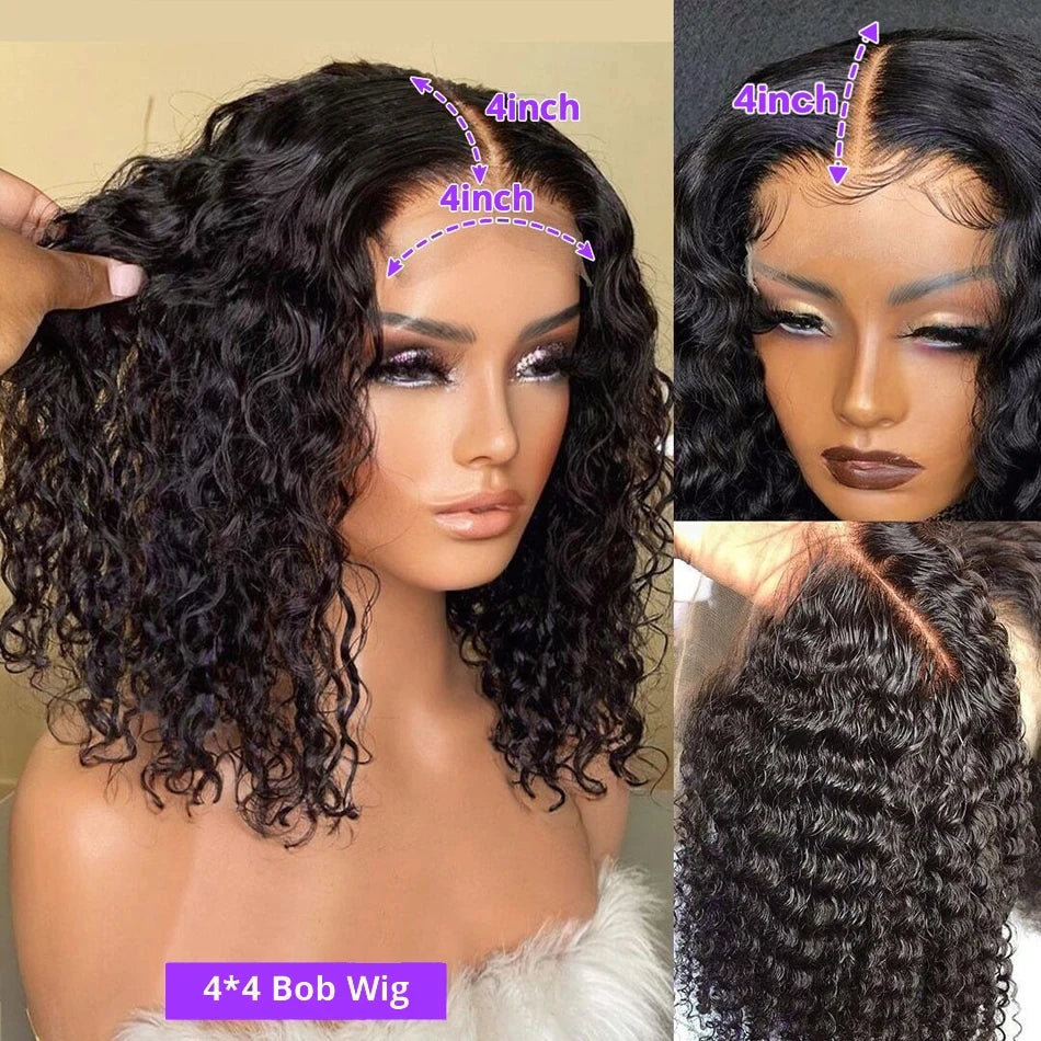 Curly Short Bob Glueless Wigs Human Hair 250% 13x4 HD Transparent Lace Front Human Hair Wig Brazilian Deep Wave For Woman