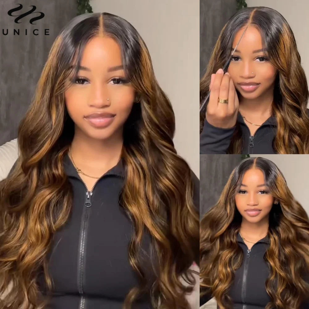 Hair Balayage 3D Body Wave Wig Pre Cut Pre Bleached 7x5 13x4 Lace Frontal Human Hair Wig Pre Plucked Wear Go Glueless Wig
