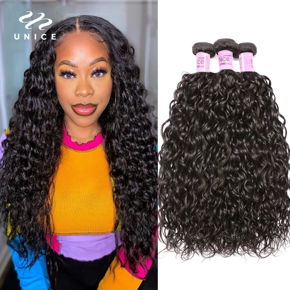 Unice Hair 1/3/4 Bundles Water Wave Peruvian Hair Weave Bundles Wavy Hair Extension 100% Remy Human Hair Water Wave