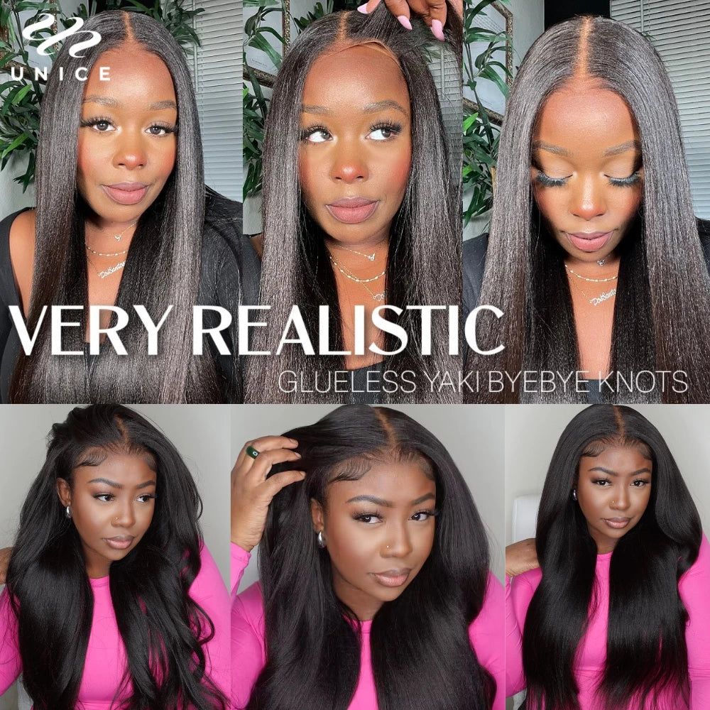 UNice Hair Pre Everything 7x5 13x4 Yaki Straight Wig Pre Plucked Pre Cut Pre Bleached Glueless Wig Human Hair Ready To Wear 150%