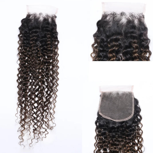 Unice Hair FB30 Brown Highlights 3/4 Pcs Jerry Curly Brazilian Human Hair Weave Bundles with Closure Remy Hair Extensions