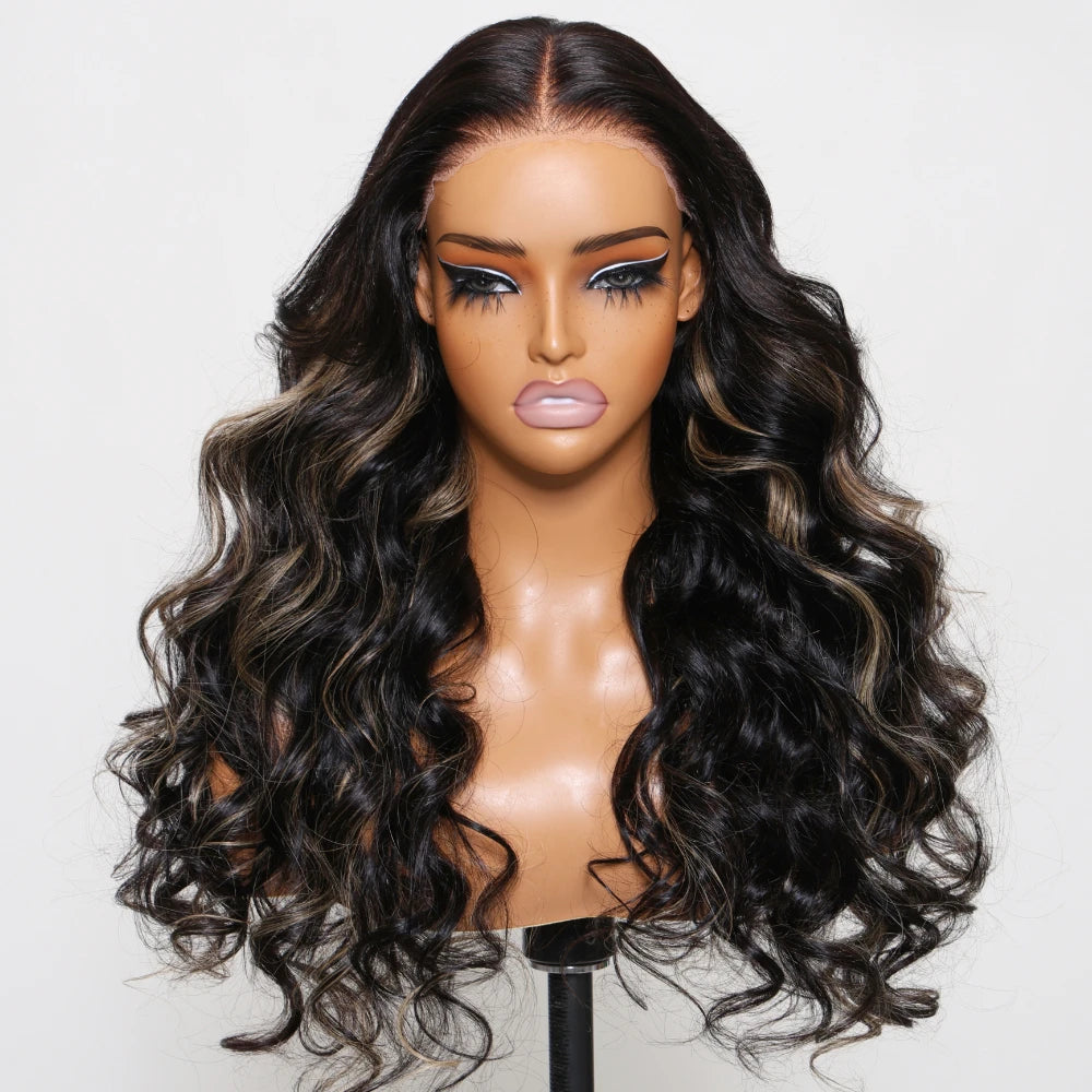 UNice Body Wave Highlight Wig Human Hair 13x4 Lace Frontal Wig Pre Cut Pre Bleached Knots 7x5 Lace Wig Wear Go Glueless Wig