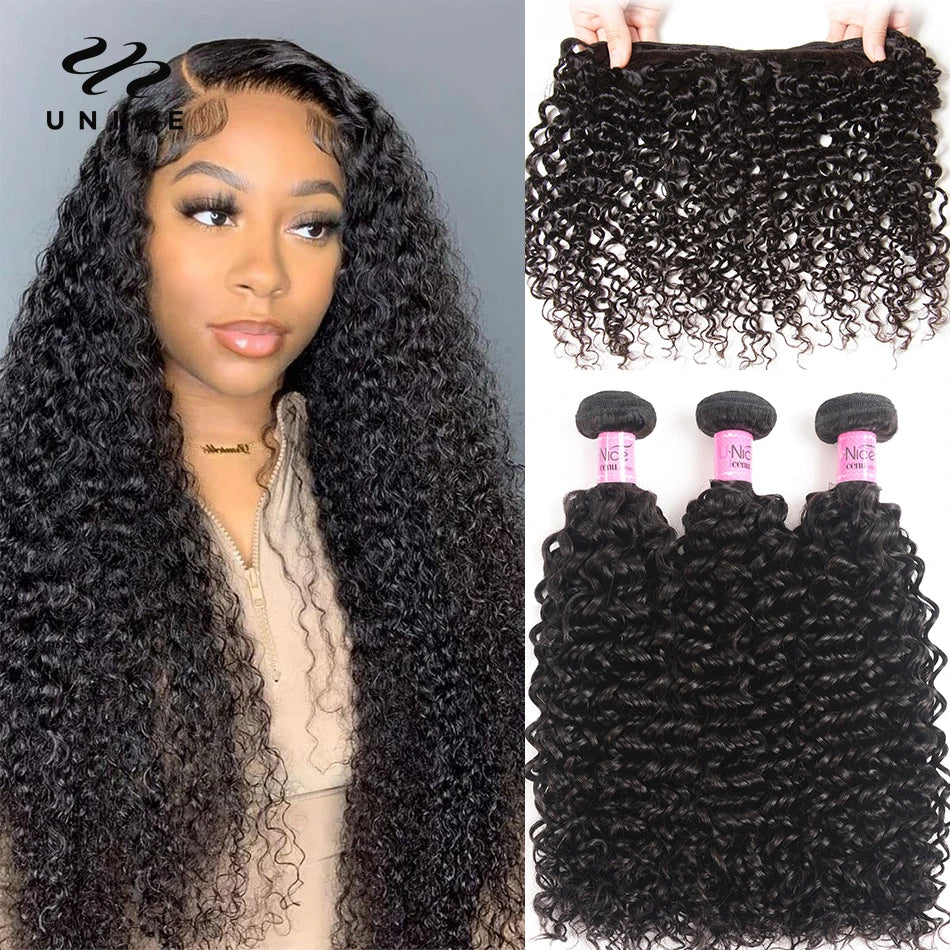 UNice Hair Curly Weave 100% Human Hair Bundles Remy Hair 8-26 Inch Brazilian Hair Bundles Natural Color 10A 1/3/4 Bundles Deal
