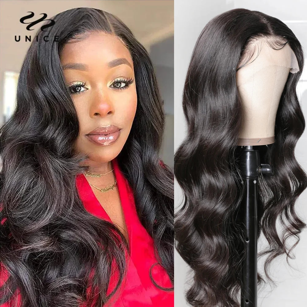 Unice Hair 13x4 Lace Frontal Wigs Body Wave Wavy 4x4 Lace Closure Human Hair Wigs Pre Plucked For Black Women Virgin Hair