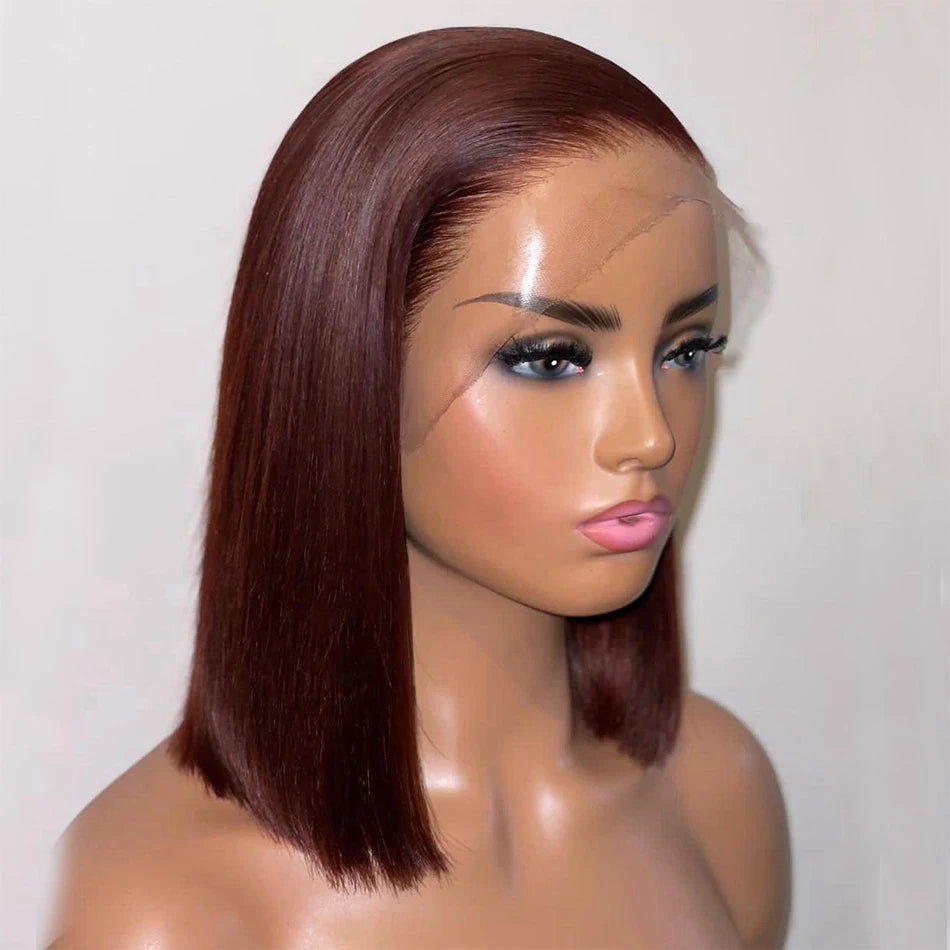 Short Bob Soft 180Density Burgundy 99j Straight Lace Front Wig For Black Women With Baby Hair Glueless Wine Natural Hairline