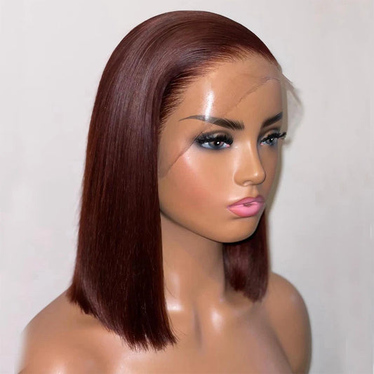 Short Bob Soft 180Density Burgundy 99j Straight Lace Front Wig For Black Women With Baby Hair Glueless Wine Natural Hairline