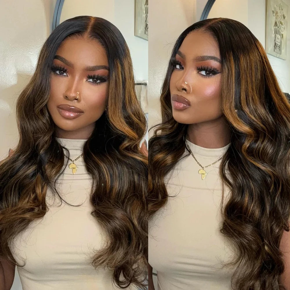 Hair Balayage 3D Body Wave Wig Pre Cut Pre Bleached 7x5 13x4 Lace Frontal Human Hair Wig Pre Plucked Wear Go Glueless Wig