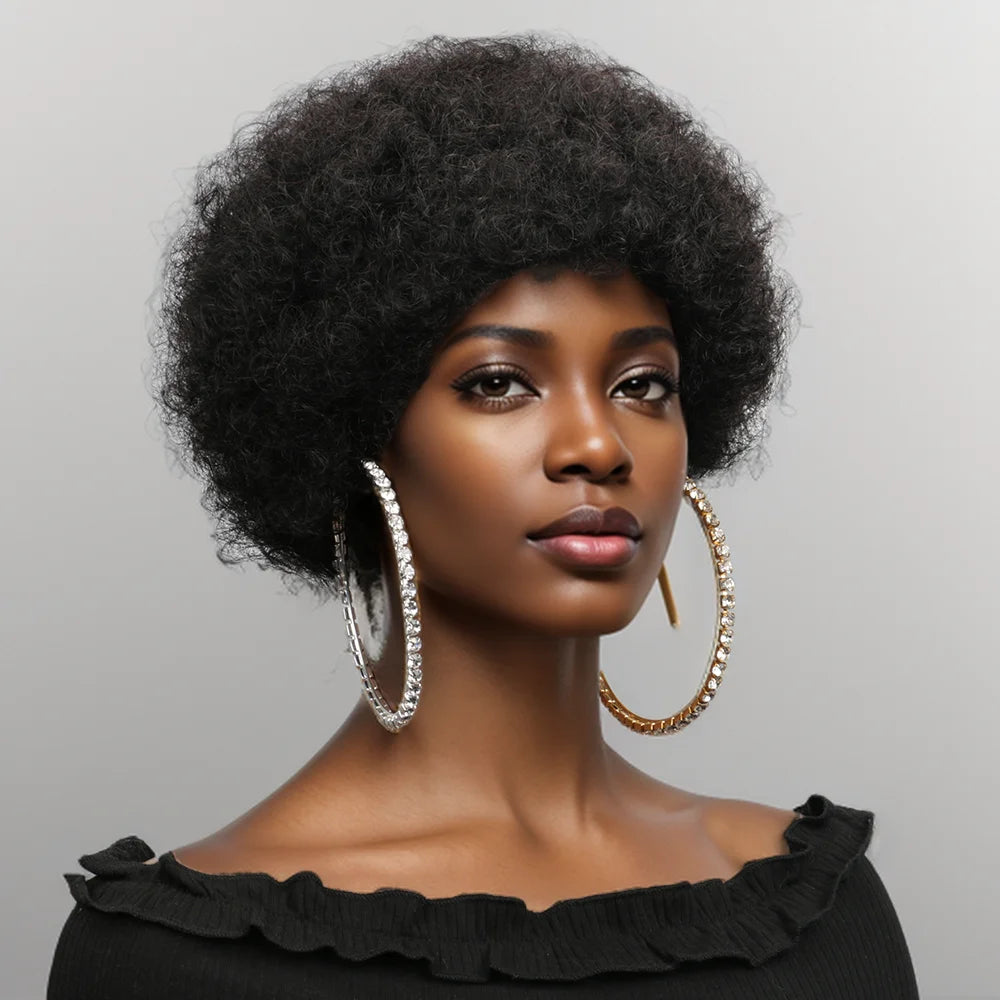 Afro Puff Curl Bob Realistic Natural Hair Glueless Virgin Hair Colored Fluffy Afro Puff Wig For Women Pixie Cut Wigs Human Hair