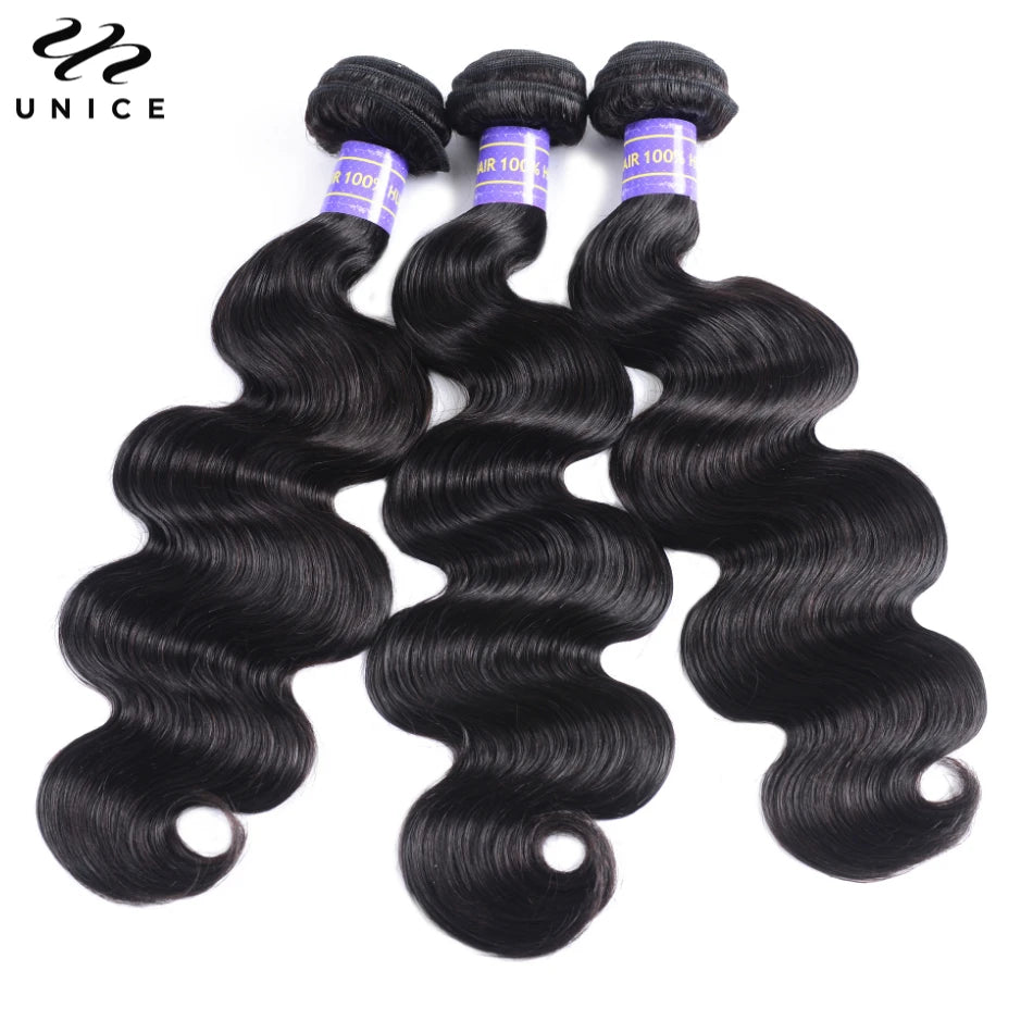 Unice Hair 8A Grade Body Wave Bundles 3/4 Bundles Deal 100% Human Hair Bundles Sew In Extensions Quick Weaves