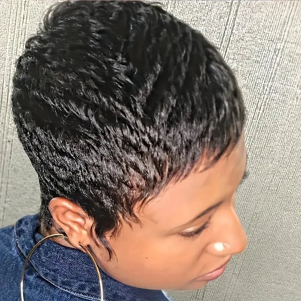 Ginia Human Hair Wigs Natural Color Pixie Cut Cheap Human