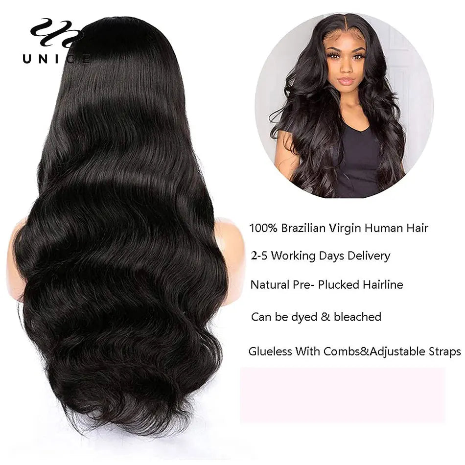 Unice Hair 13x4 Lace Frontal Wigs Body Wave Wavy 4x4 Lace Closure Human Hair Wigs Pre Plucked For Black Women Virgin Hair