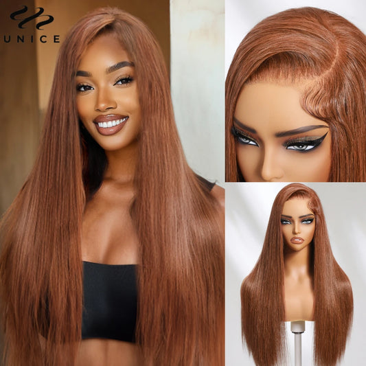 Unice Hair Chocolate Brown Straight Human Hair 13x4 Lace Frontal Wig Pre Cut Pre Bleached Pre Plucked Pre Taped Lace Front Wigs