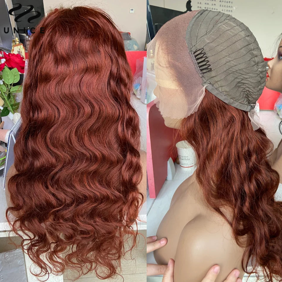 UNice Hair Reddish Brown Body Wave 13x4 Lace Front Wig Preplucked Human Hair Lace Frontal Wigs Can Do Any Part 30 Inch Long Wig