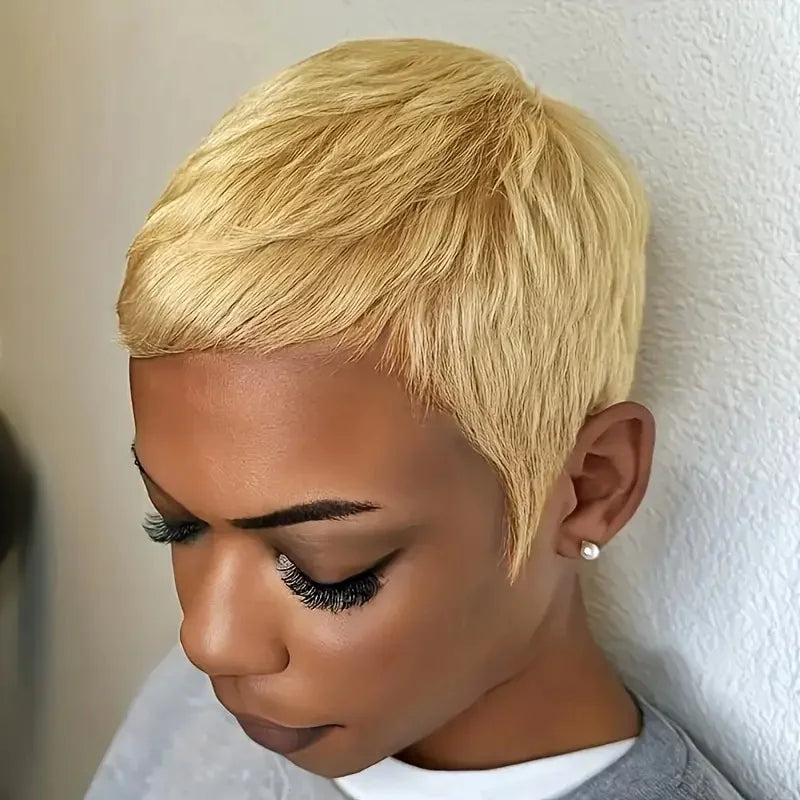 Short Pixie Cut Wig Human Hair For Women Machine Made Wigs With Bangs Colored Wigs