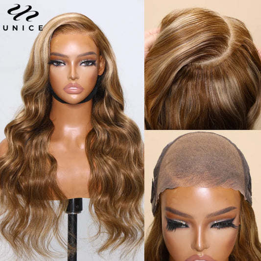 UNice Bye-Bye Knots Wig Pre Cut Pre Bleached Pre Plucked 7x5 Lace Closure Wig Human Hair Honey Blonde Body Wave Glueless Wig