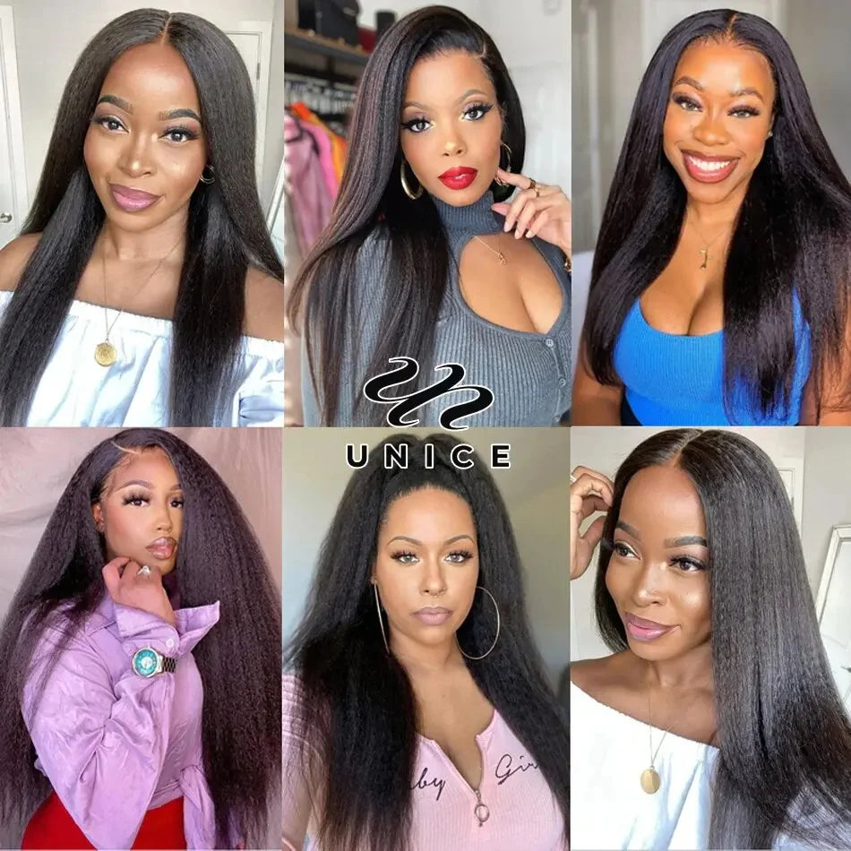 UNICE Hair Kinky Straight Human Hair Bundles 1/3/4 PCS Deal Natural Color 100% Human Hair 100Grams Per Bundle Sew In Weaves