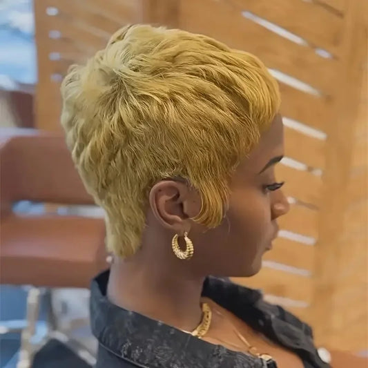 Short Pixie Cut Wig Human Hair For Women Machine Made Wigs With Bangs Colored Wigs