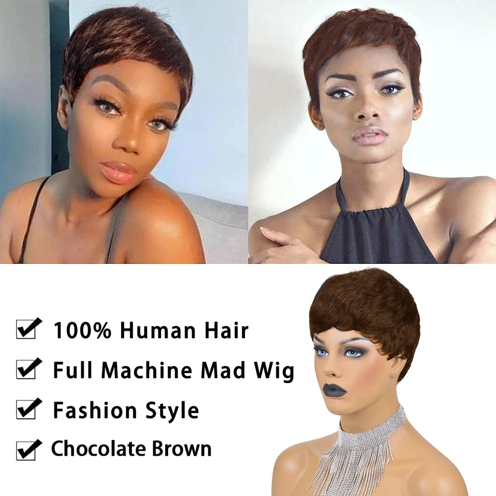 Ginia Human Hair Wigs Natural Color Pixie Cut Cheap Human
