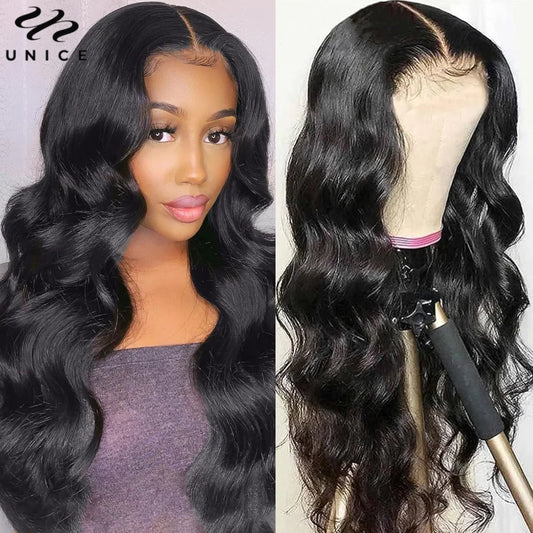 UNice Hair Bye Bye Knots Body Wave 7X5 Glueless Wigs Pre Cut Pre Bleached Lace Front Human Hair Wig 150% Density