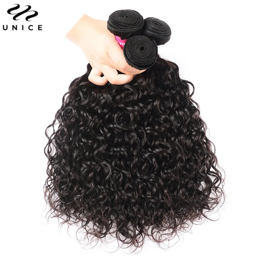 Unice Hair Water Wave Human Hair Bundles 3/4 PCS Deal Natural Color 100% Human Hair Sew In Bundles Quick Weaves 8-26inch