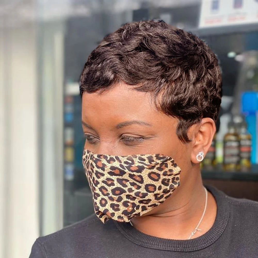 Ginia Human Hair Wigs Natural Color Pixie Cut Cheap Human