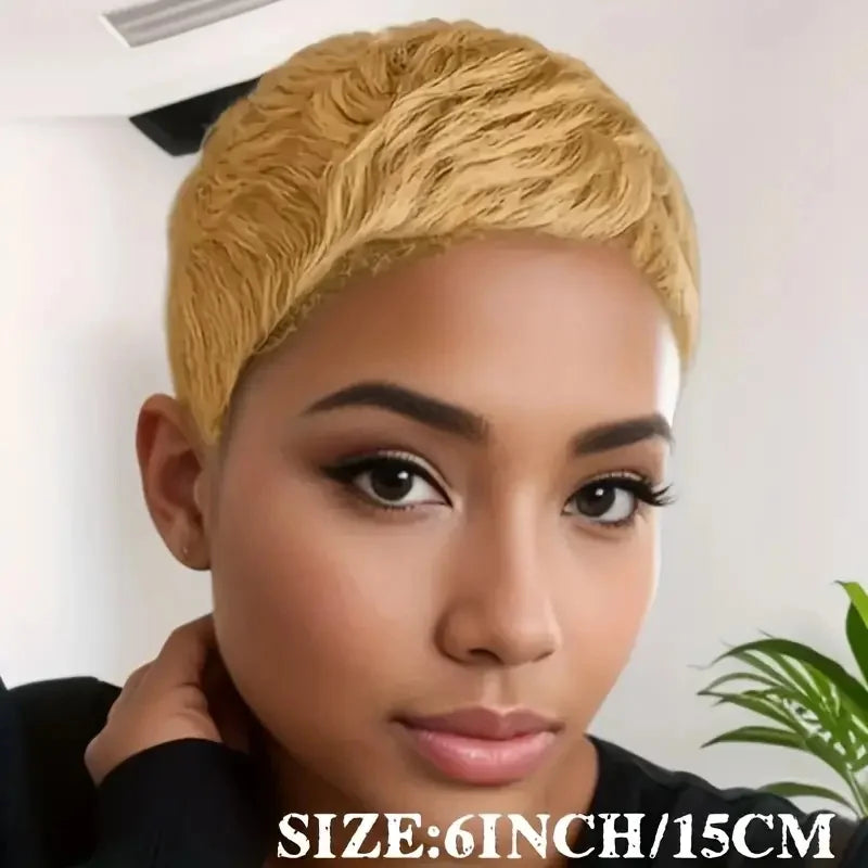 Short Pixie Cut Wig Human Hair For Women Machine Made Wigs With Bangs Colored Wigs