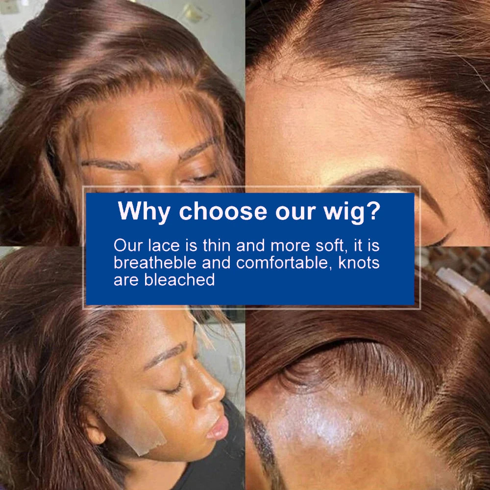 13x4 Lace Front Bob Wigs Human Hair Chocolate Brown Straight Bob Wigs 200% Full Density Transparent Lace Frontal Wigs For Women