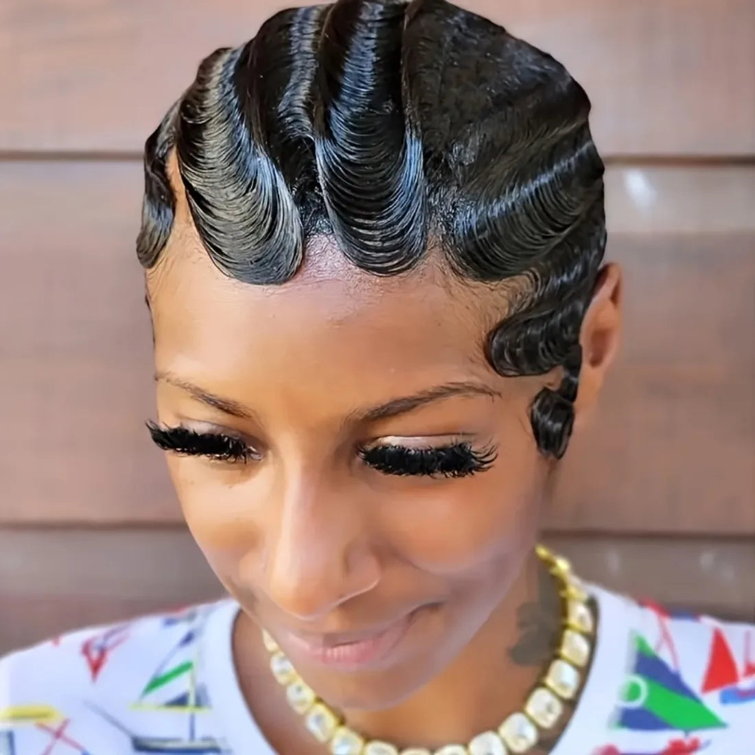Short Finger Wave Wig Brazilian Human Hair Wig For Women Short Water Wave Deep Wave Wig Pixie Cut Wigs For Daily And Party Use