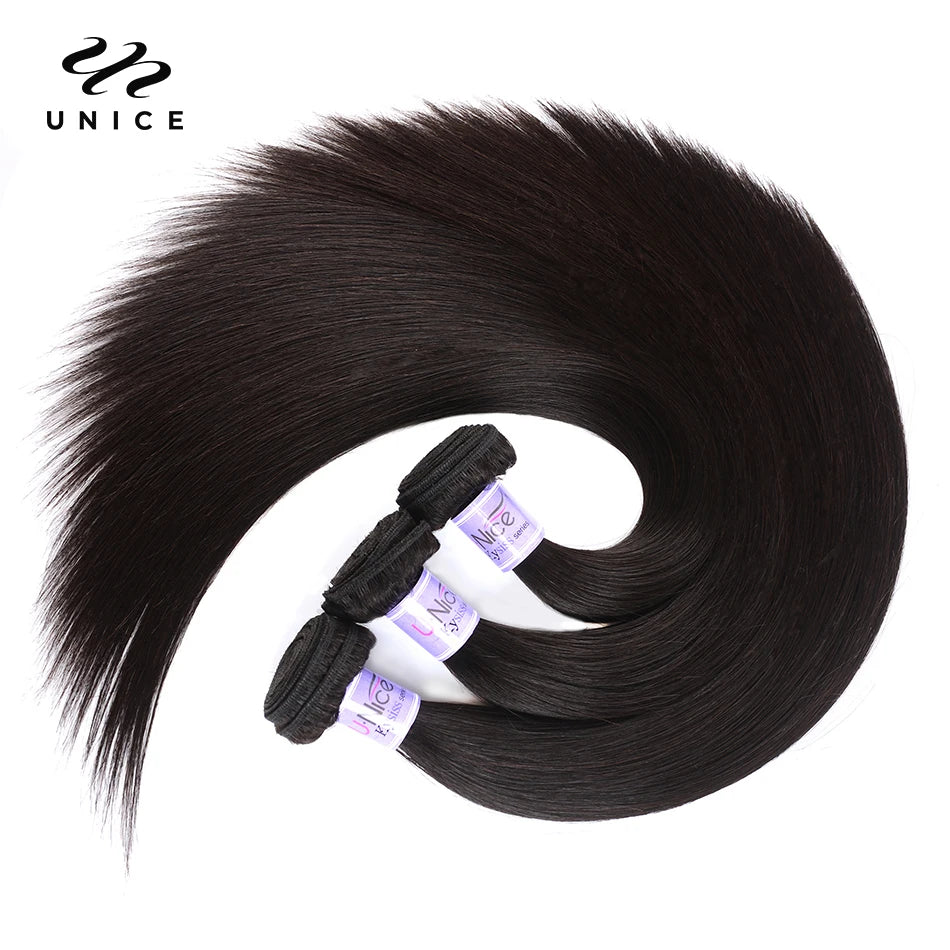 UNice Hair Kysiss Series Malaysian Straight Hair Weave Bundles Human Hair 3  Bundles 8-30 inches Natural Color Virgin Hair