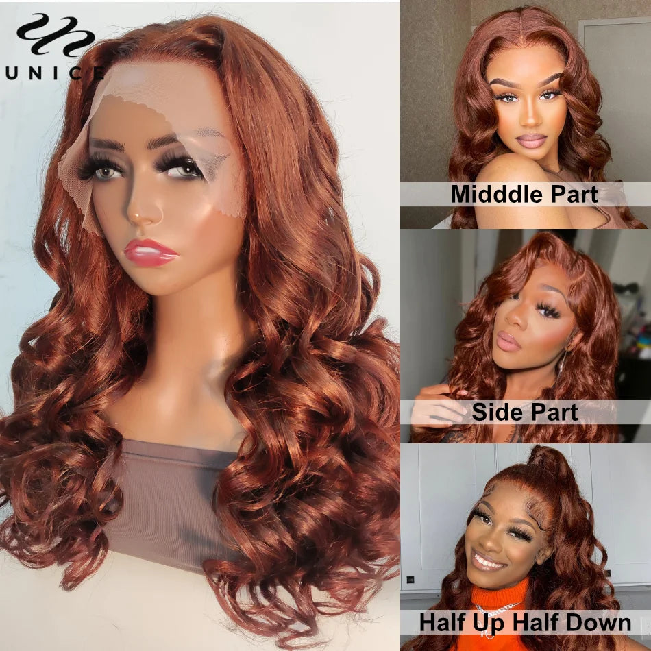 UNice Hair Reddish Brown Body Wave 13x4 Lace Front Wig Preplucked Human Hair Lace Frontal Wigs Can Do Any Part 30 Inch Long Wig