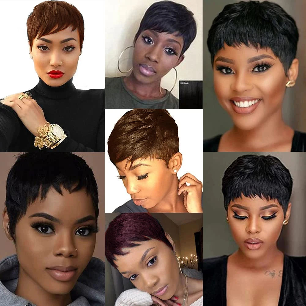 Ginia Human Hair Wigs Natural Color Pixie Cut Cheap Human