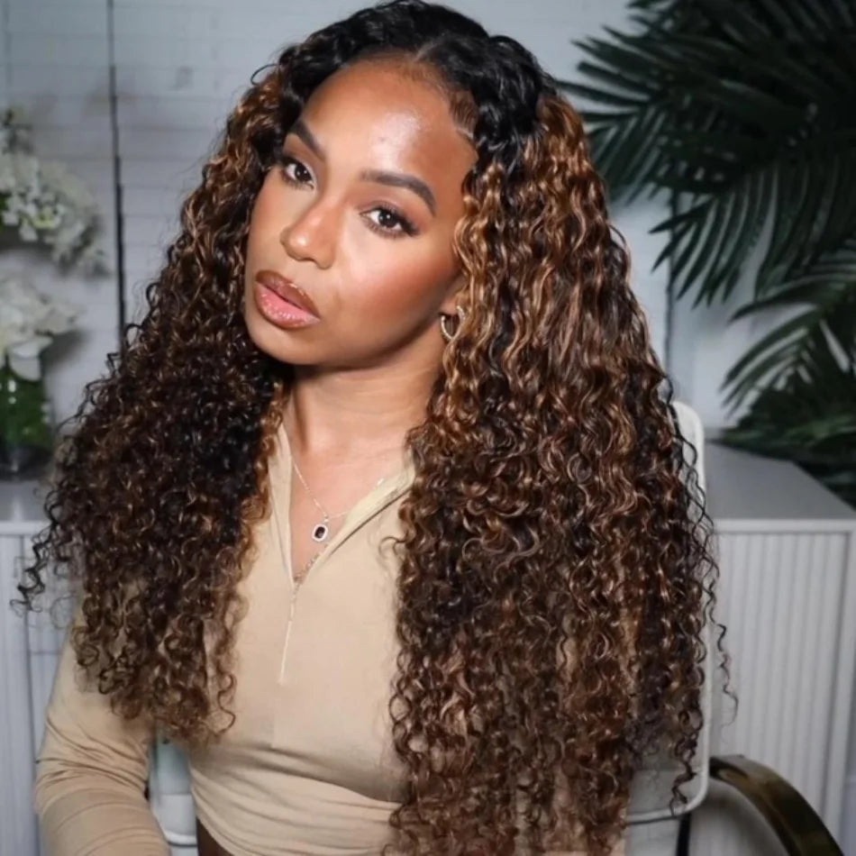 Unice Hair FB30 Brown Highlights 3/4 Pcs Jerry Curly Brazilian Human Hair Weave Bundles with Closure Remy Hair Extensions