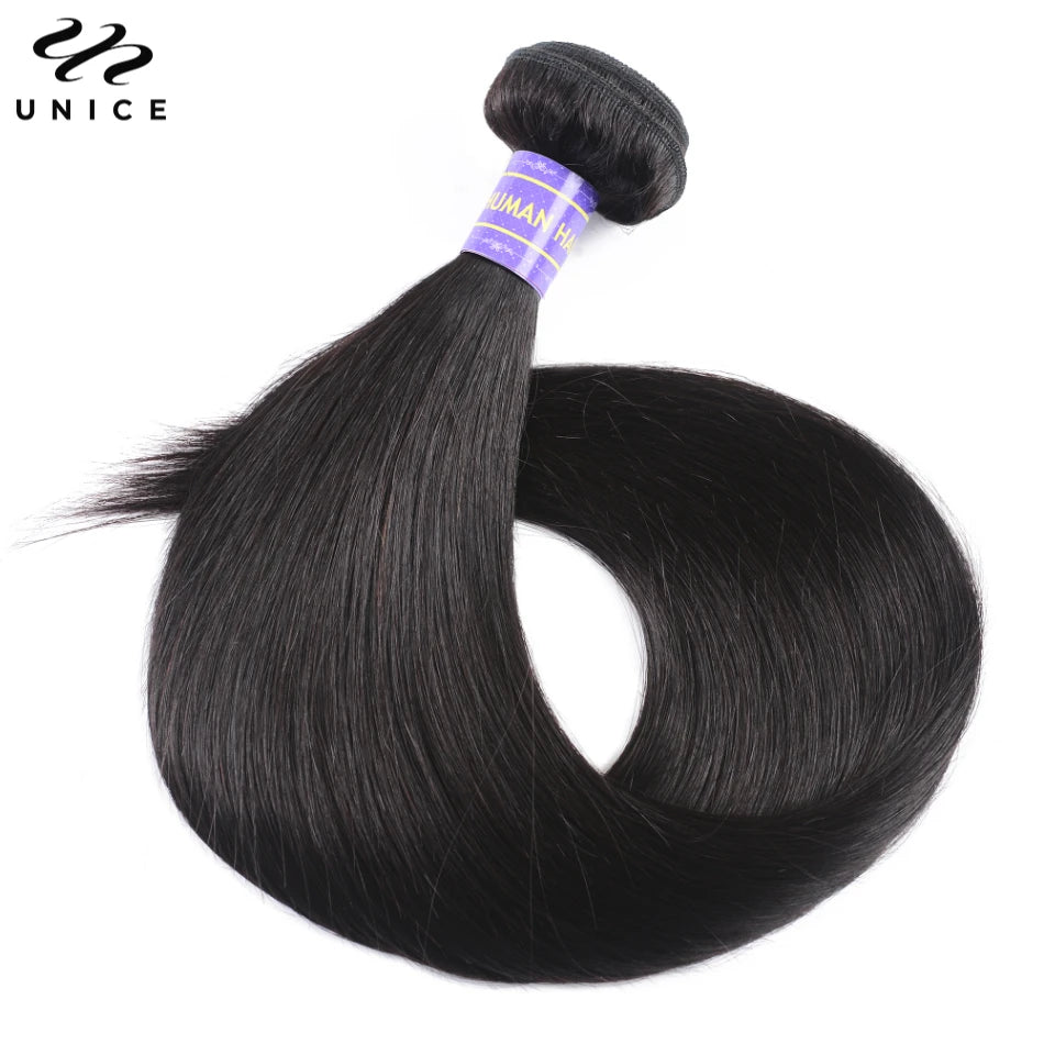 Unice Hair 8A Grade Straight Human Hair Bundles 3PCS Deal 100% Human Hair Natural Black Sew In Quick Weave Bundles Hair