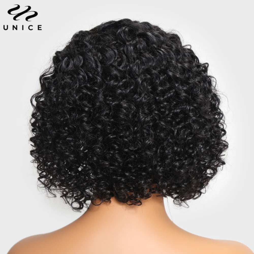 UNice Hair Short Curly Bob Wig Human Hair 7x5 Pre Cut Pre Bleached Pixie Cut Lace Closure Wig Ready To Wear Go Glueless Wig