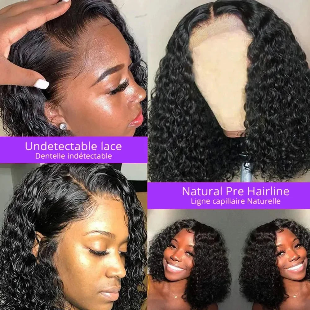 Curly Short Bob Glueless Wigs Human Hair 250% 13x4 HD Transparent Lace Front Human Hair Wig Brazilian Deep Wave For Woman