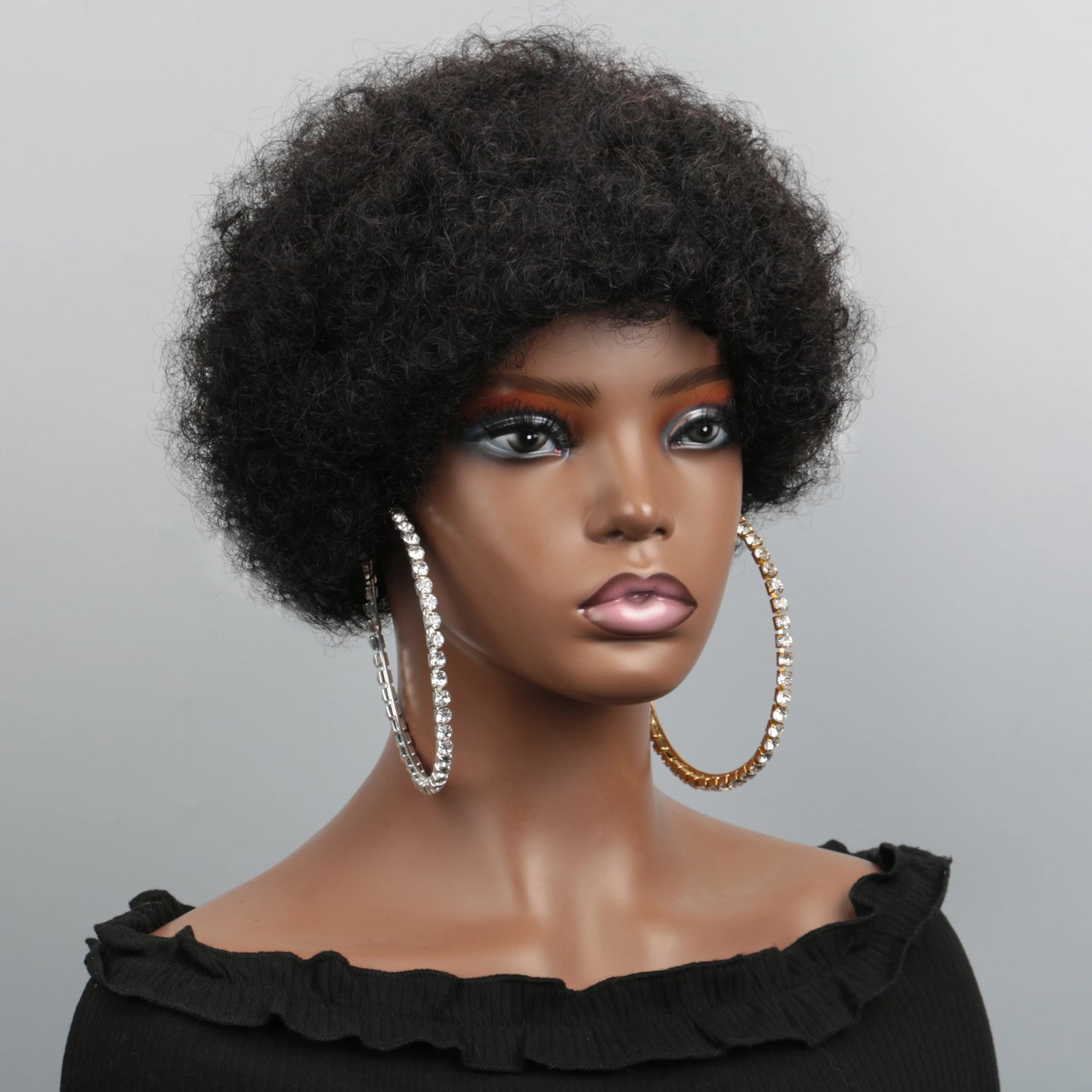 Afro Puff Curl Bob Realistic Natural Hair Glueless Virgin Hair Colored Fluffy Afro Puff Wig For Women Pixie Cut Wigs Human Hair