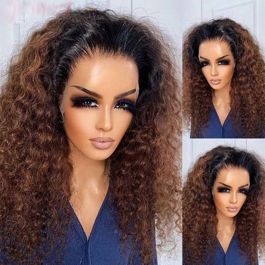 26 inch 180Density Soft Long Ombre Blonde kinky Curly Lace Front Wig For Women With BabyHair Preplucked Natural Hairline