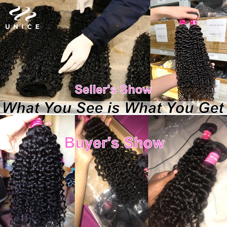 UNice Hair Curly Weave 100% Human Hair Bundles Remy Hair 8-26 Inch Brazilian Hair Bundles Natural Color 10A 1/3/4 Bundles Deal