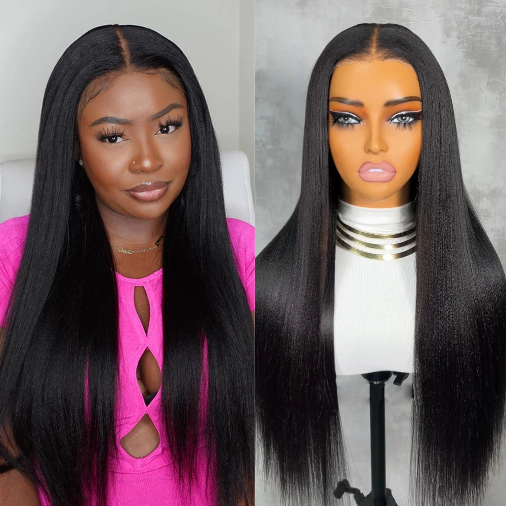 UNICE Hair Yaki Straight 7x5 Lace Closure Glueless Wigs Human Hair Ready To Wear Pre Cut Pre Bleached Pre Plucked Lace Wig