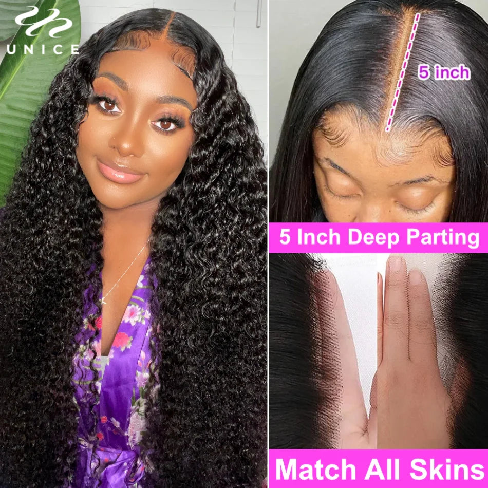 250% Density 5x5 HD Lace Wig 13x4 HD Lace Frontal Wig Human Hair Deep Curly Lace Front Wig PrePlucked Full Wigs Luxury Wig