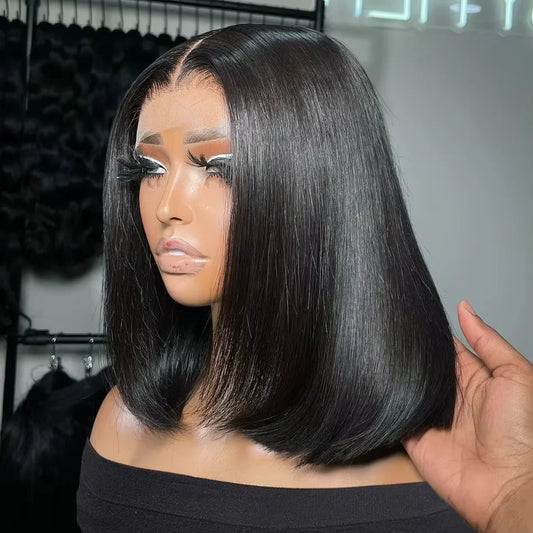 Brazilian 220% Short Bob Wig Bone Straight 13x4 Lace Front Human Hair Wig Preplucked Natural 4x4 Transparent Lace Closure Wigs