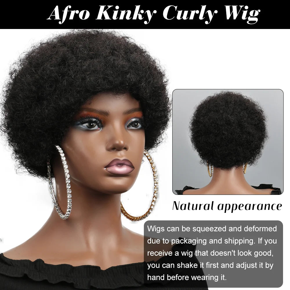 Afro Puff Curl Bob Realistic Natural Hair Glueless Virgin Hair Colored Fluffy Afro Puff Wig For Women Pixie Cut Wigs Human Hair
