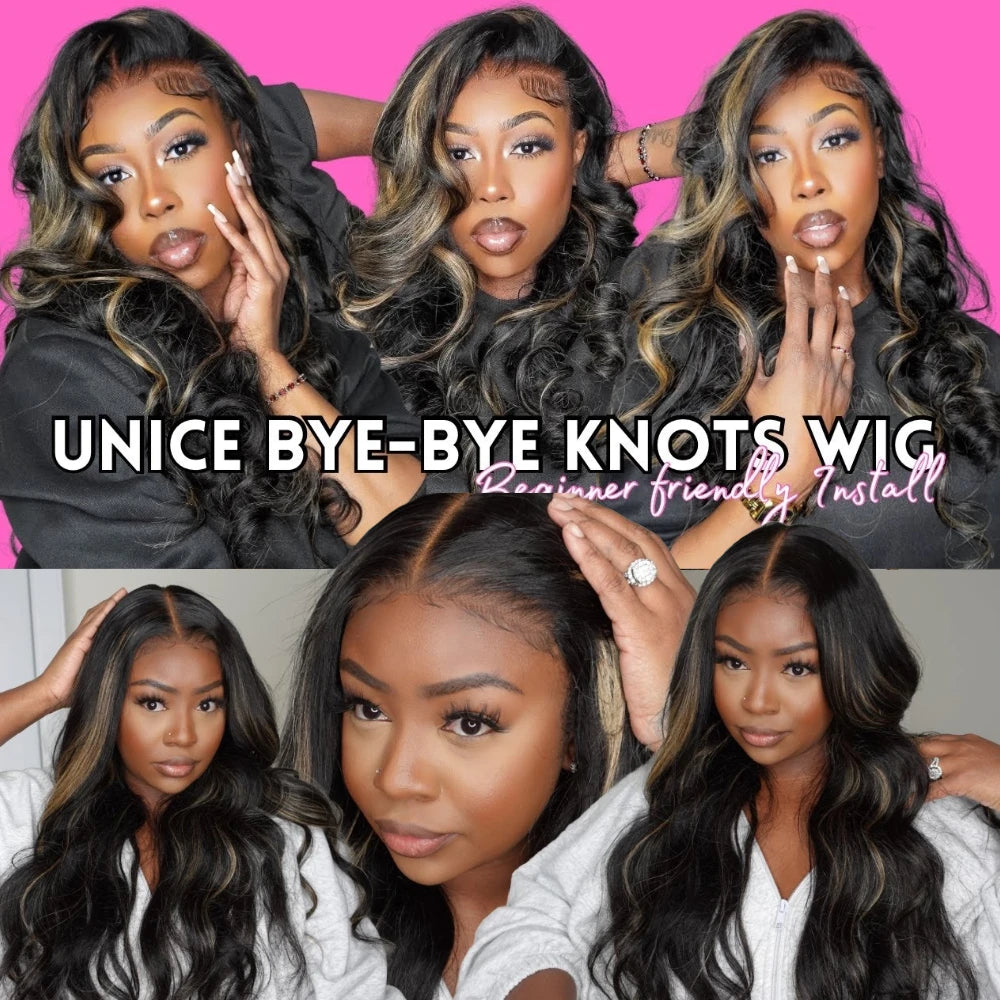 Pre Everything 7x5 Wear Go Glueless Wig Blonde Highlight Lace Wig Body Wave Human Hair Lace Front Wig Pre Cut Bleached Wig