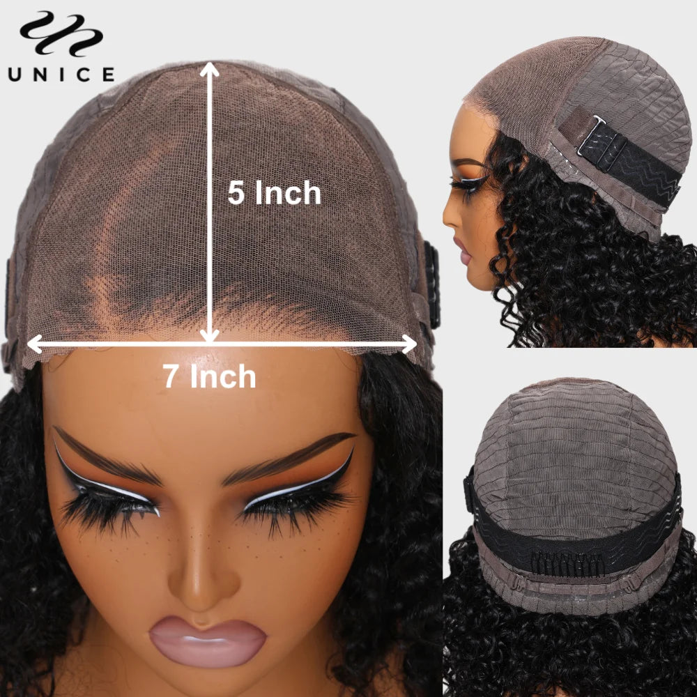 UNice Hair Short Curly Bob Wig Human Hair 7x5 Pre Cut Pre Bleached Pixie Cut Lace Closure Wig Ready To Wear Go Glueless Wig