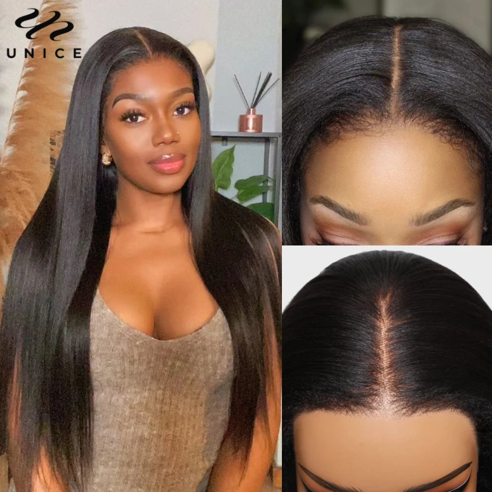 UNice Pre Everything 13x6 Lace Frontal Wig Coily Edges Yaki Straight Human Hair Lace Front Wig Pre Cut Pre Bleached Pre Plucked