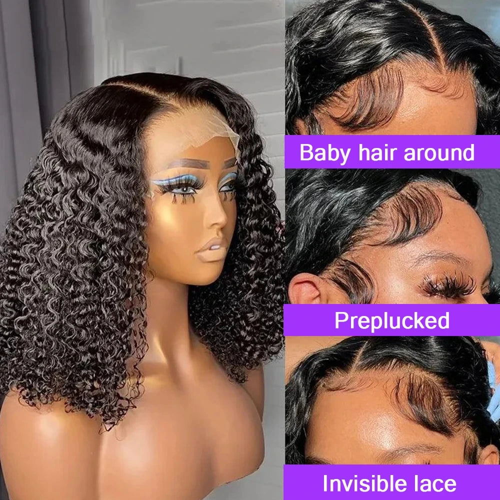 Curly Short Bob Glueless Wigs Human Hair 250% 13x4 HD Transparent Lace Front Human Hair Wig Brazilian Deep Wave For Woman