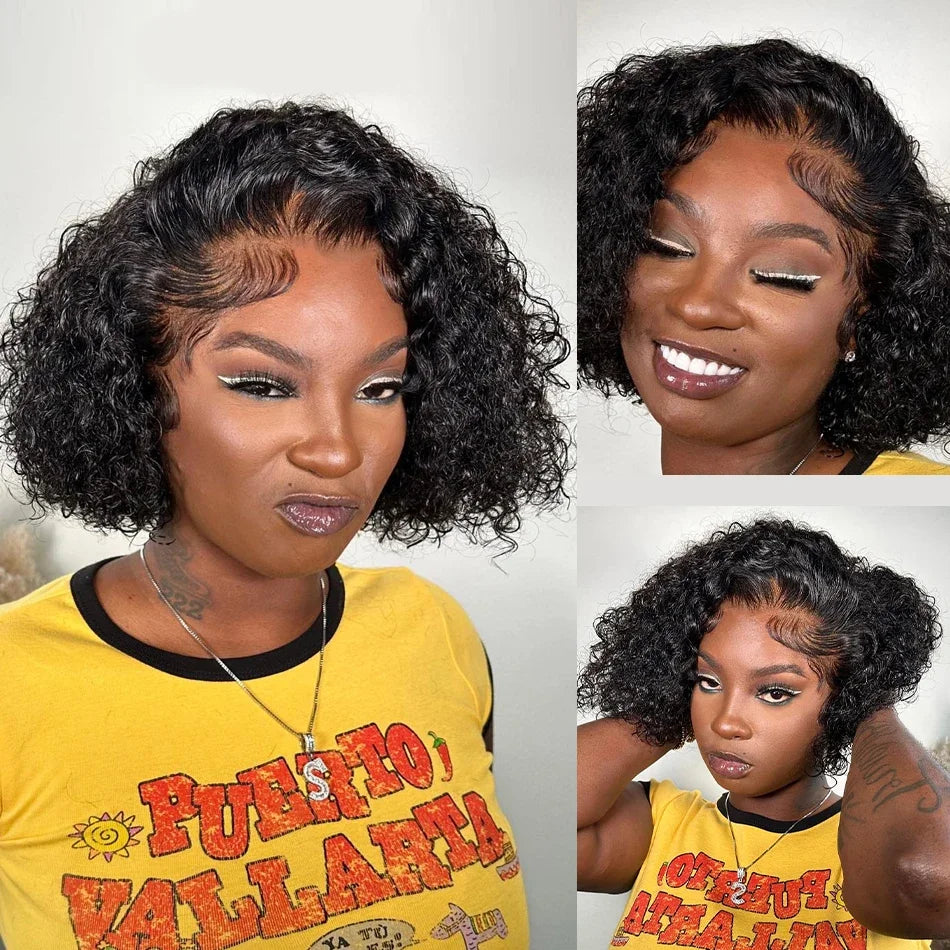 Curly Short Bob Glueless Wigs Human Hair 250% 13x4 HD Transparent Lace Front Human Hair Wig Brazilian Deep Wave For Woman