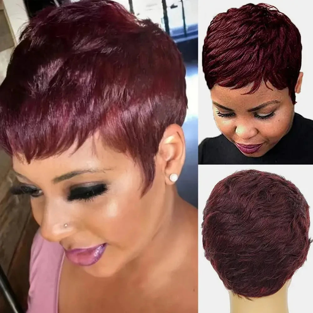 Ginia Human Hair Wigs Natural Color Pixie Cut Cheap Human