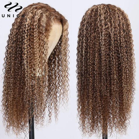 UNice Hair Blonde Highlight Curly 6X4.75 Lace Closure Glueless Wig Human Hair Ready To Wear Pre Cut Pre Bleached Lace Wigs